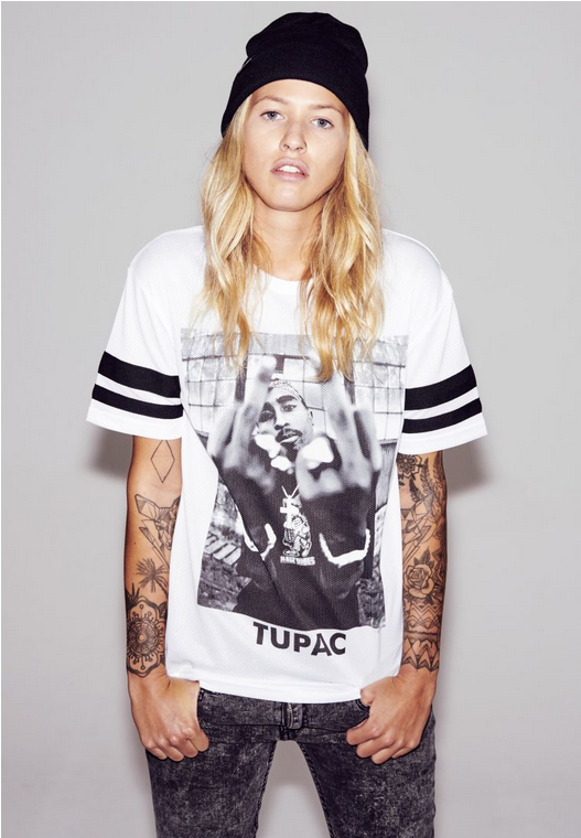 Mister Tee Ladies Tupac Shakur Stripes T-Shirt white im BAWRZ® One Stop Hip-Hop Shop